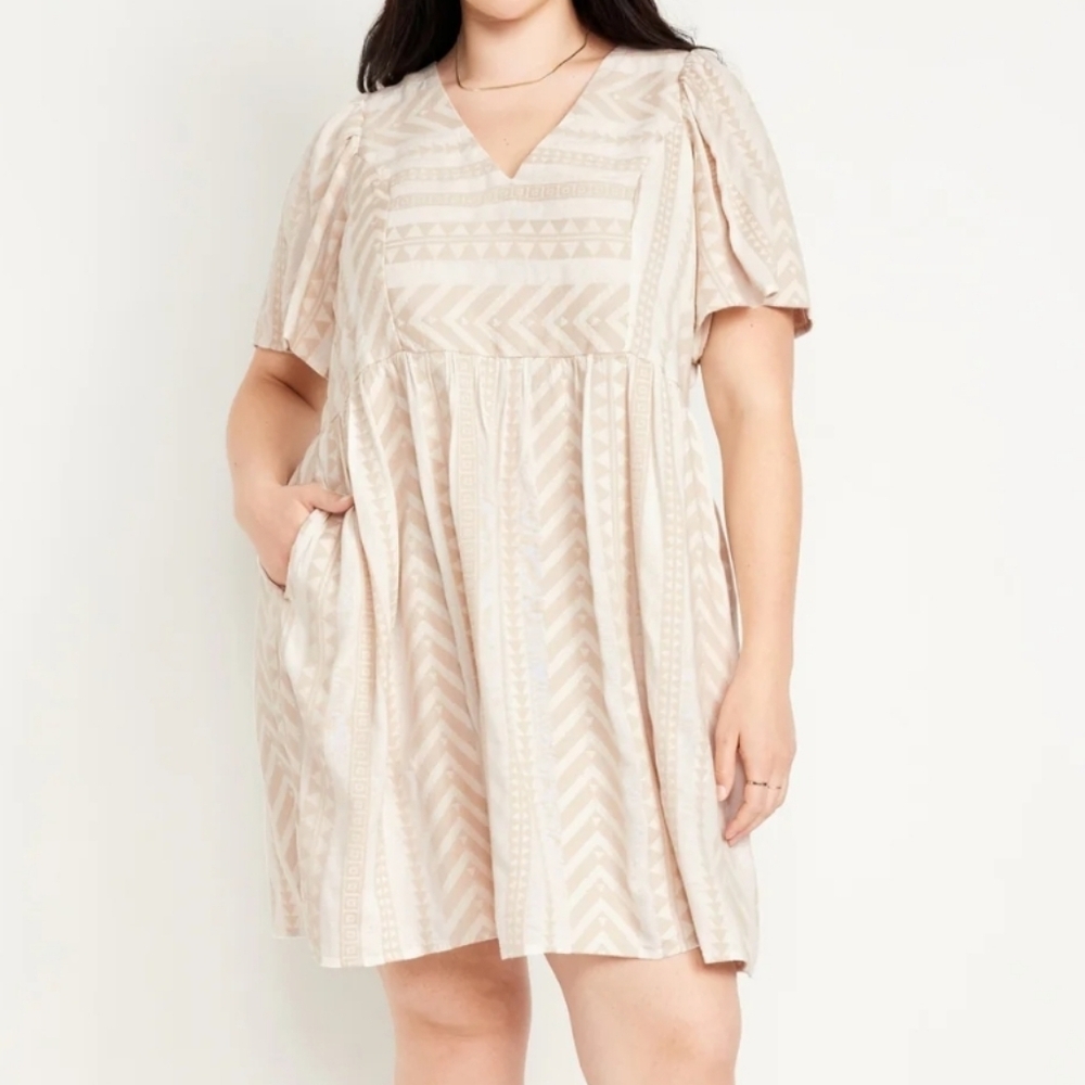Old Navy Cream Geo-Print Mini Dress